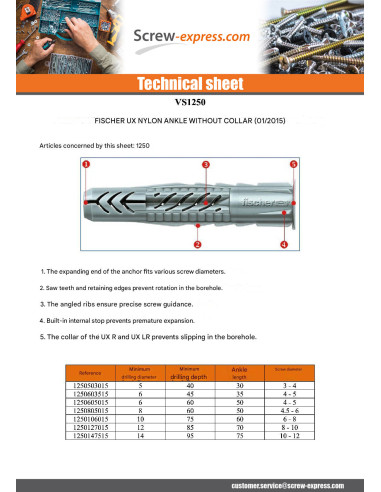 1 x Plug Nylon Fischer UX Without Collar 6X35