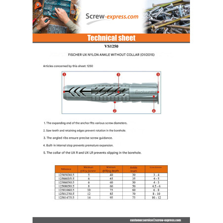 1 x Plug Nylon Fischer UX Without Collar 6X35