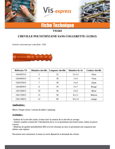 1 x Plug POLYETHYLENE RAM R 6X30 Without Collar