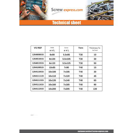 1 x Plug Long Nylon 8X120 + Screw Countersunk Head Torx Zinc Plated