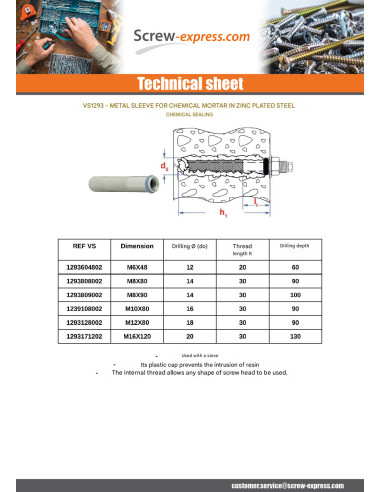 1 x Metal sleeve for chemical anchor M6X48 Zinc...