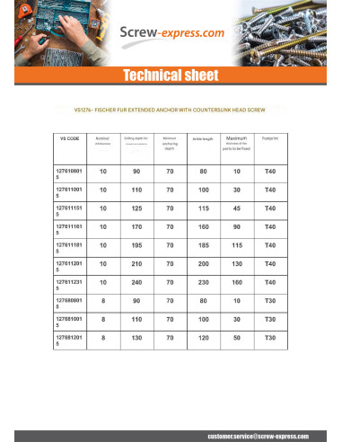 1 x Plug EXTENDED FUR And Screw Countersunk...