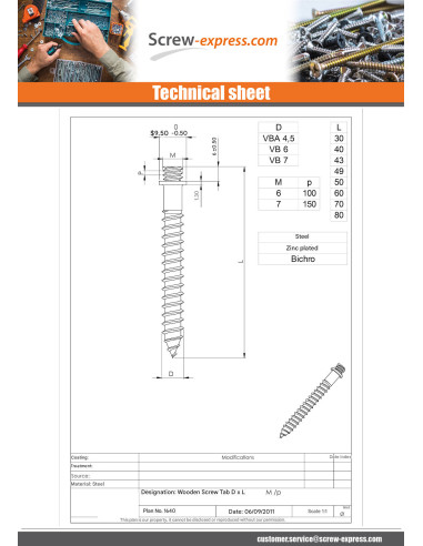 1 x PAWS to Wood Screws Zinc Plated 5X49 M7/150