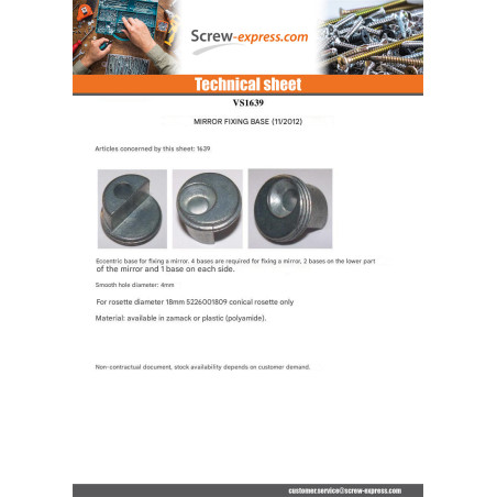 1 x Flange Linch Pin fixation Mirror Plastique