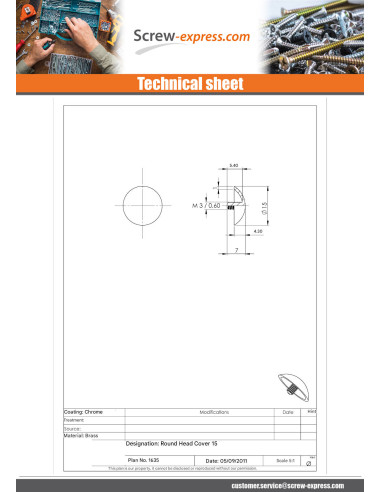 1 x Cap ROUND. Brass Diameter 15 STEM M3X5.4
