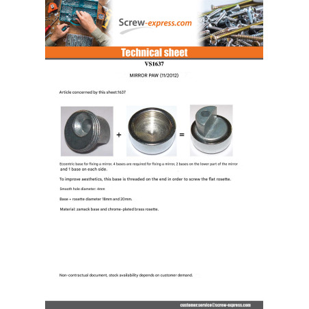 1 x Fixation Mirror Nickel Plated Brass And Flange 22X22