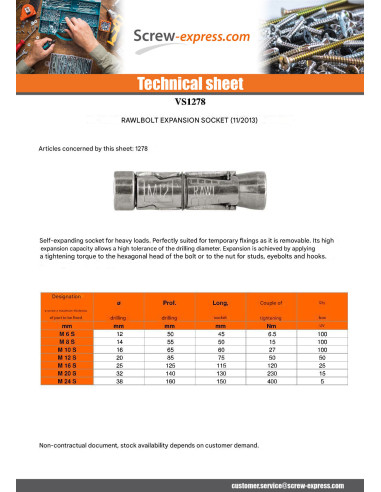 1 x Wall Fixing Rawl Bolt M 24 S 4612