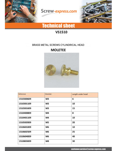 1 x Machine Screw Brass Pan Head Knurlled M3X15...