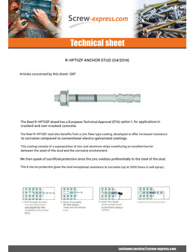 1 x Stud Anchor R-HPTIIZF M20X200 Zinc Plated...