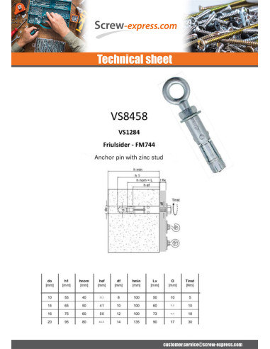 1 x Plug Anchor With Piton M6 10X40 Zinc Plated