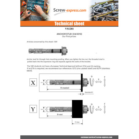 1 x Stud Anchor 16X140 Zinc Plated