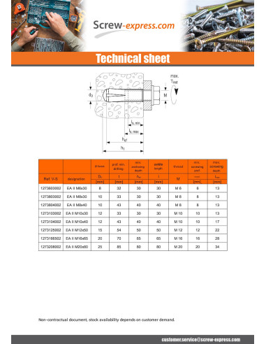 1 x Hammer Plug Fischer EAII M6X30 Zinc Plated
