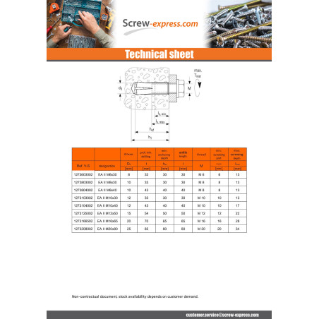 1 x Plug HIT Fischer EAII M6X30 Zinc Plated