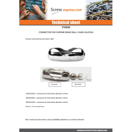 1 x Connector Chrome Plated Brass Linch Pin Chain Of 2.5