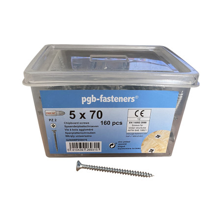 1 x Bucket Of 160 Chipboard Screws 5X70 Countersunk Head Pozi 2 Zinc Plated