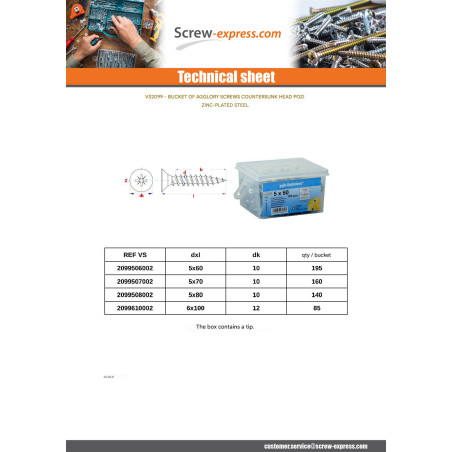 1 x Bucket of 160 Chipboard Screws 5X70 Countersunk Head Pozi PZ2 Zinc Plated