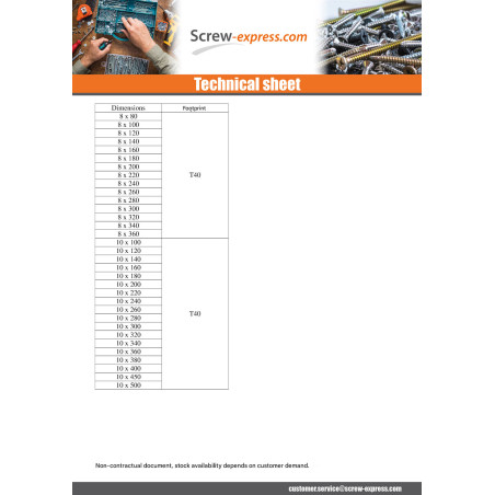 1 x Chipboard Screw Disc Head Screw T40 8X320 Zinc Plated