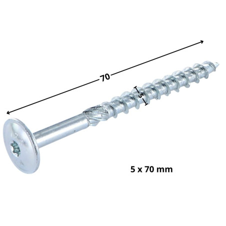 1 x Savis Chipsboard Screw Disc Head Screw T25 5X70 Zinc Plated