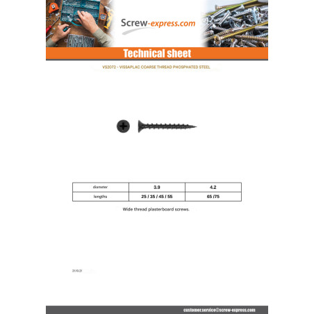 1 x Drywall Screw Large thread 3.9X55 Phosphated Plain