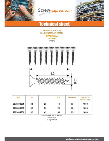 1 x Roll of plasterboard 50 screws for gun Spax...