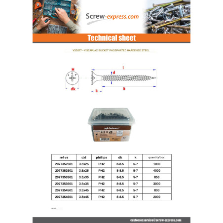 1 x Bucket of 4000 Drywall Screw Phillips 2 3.5X25 Phosphated Plain