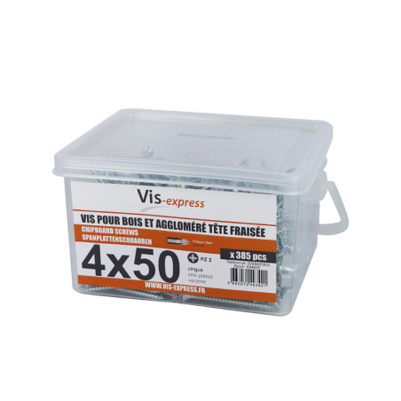 1 x Bucket of 385 Chipboard Screws 4X50 Countersunk Head Pozi PZ2 Zinc Plated