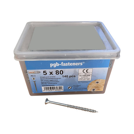 1 x Bucket of 140 Chipboard Screws 5X80 Countersunk Head Pozi PZ2 Zinc Plated
