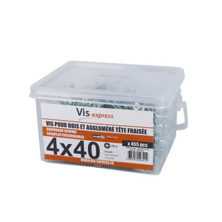 1 x Bucket Of 455 Chipboard Screws 4X40 Countersunk Head Pozi 2 Zinc Plated