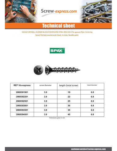 1 x Drywall Screw Spax 3.9X30 Phosphated Plain...