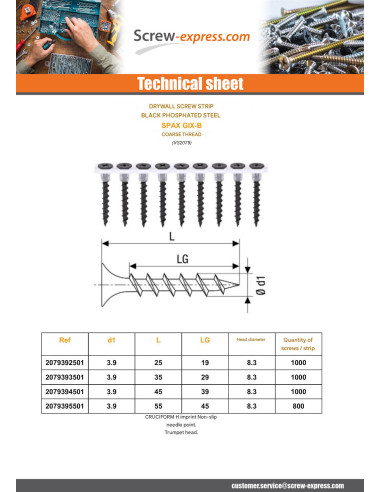 1 x BDE 50 Drywall Screw Spax GIX-B 3.9X35...