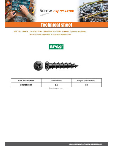 1 x Drywall Screw Spax 5.5X38 Phosphated Plain...