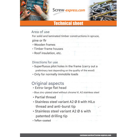 1 x Chipboard Screw Disc Head Screw T40 8X280 Zinc Plated