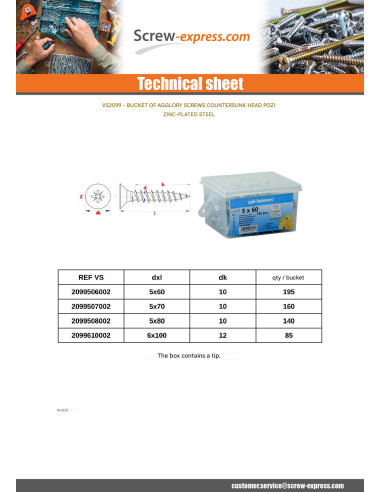 1 x Bucket of 85 Chipboard Screws 6X100...