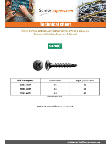 1 x Drywall Screw Spax 3.5X45 Phosphated Plain...