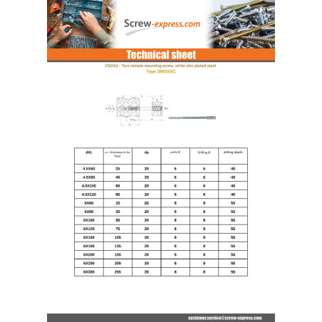 1 x Adjusting screw for wooden window T25 6X150 Zinc Plated