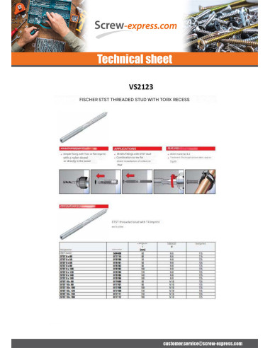 1 x Studs Meta End Fischer STST T25 Zinc Plated...