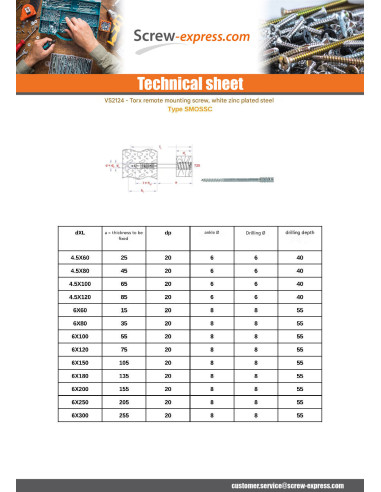 1 x Adjusting screw for wooden window T25 6X250...