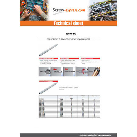 1 x Studs Meta End Fischer STST T25 Zinc Plated 10X120