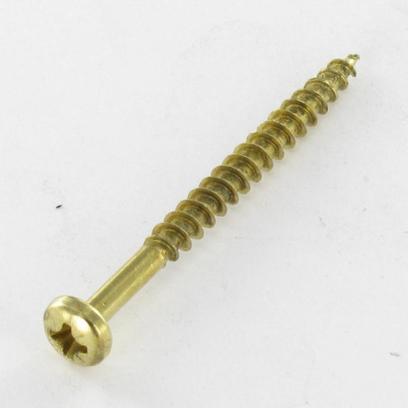 1 x Chipboard Screw Round Head Pozi 4X25 Brass Plated Steel