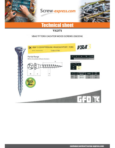 1 x Chipboard Screw CACHTOR 6X38 Zinc Plated