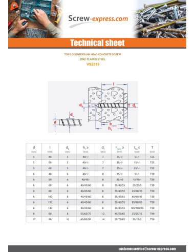 1 x Screw For Concrete Countersunk Head Torx...