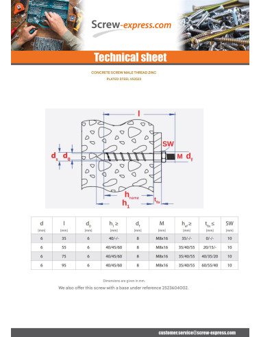 1 x Screw For Concrete Head THREADED MALE...