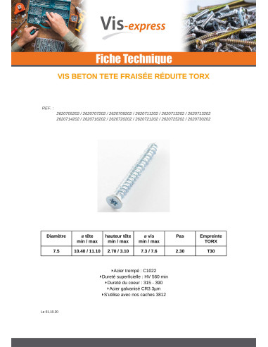 1 x Screw Concrete Countersunk Head Reduced...