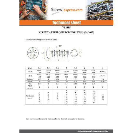 1 x Screw Plastic TRILOBE Cylindrical Button Head Pozi 4X12 NET45 Zinc Plated