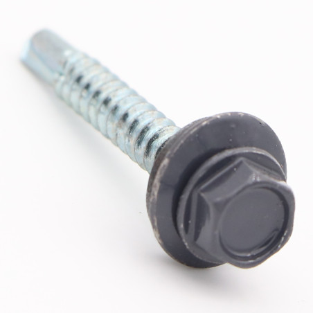 1 x Self Drilling Hexagonal Head 4.8X35 Neoprene Bonded Sealing Washer Epdm Zinc Plated Ral7024/Graphite Grey
