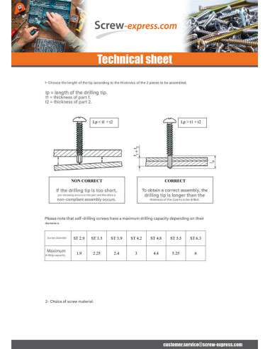 1 x Self Drilling Countersunk Head 4.8X50 SQ2+...