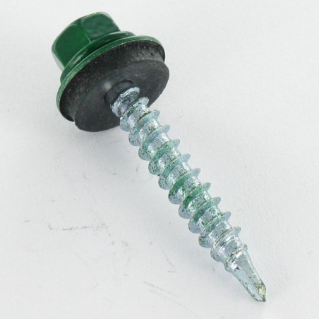 1 x Self Drilling Hexagonal Head 4.8X28 Neoprene Bonded Sealing Washer Epdm Zinc Plated Ral6005/Noss Green