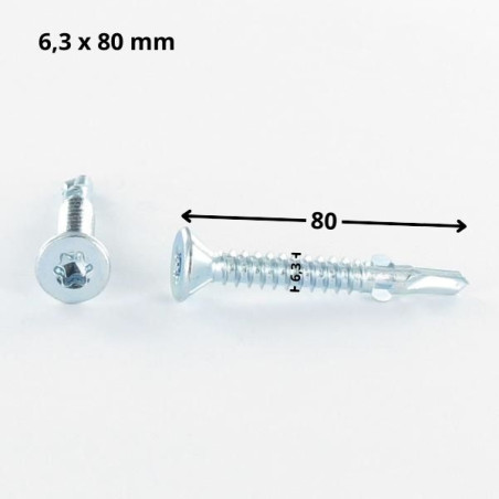 1 x Self Drilling Countersunk Head T30 6.3X80 Notched And Wings Zinc Plated