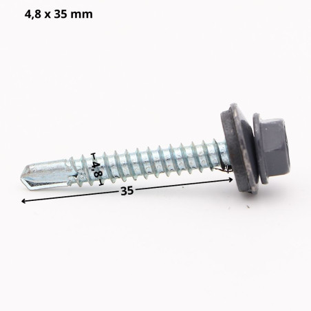 1 x Self Drilling Hexagonal Head 4.8X35 Neoprene Bonded Sealing Washer Epdm Zinc Plated Ral7024/Graphite Grey