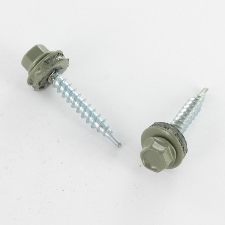 1 x Self Drilling Hexagonal Head 4.8X35 Neoprene Bonded Sealing Washer Epdm Zinc Plated Ral7003/Moss Grey